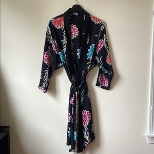 Vintage Christian Dior❗️FLAWS project piece black floral robe w belt hemmed